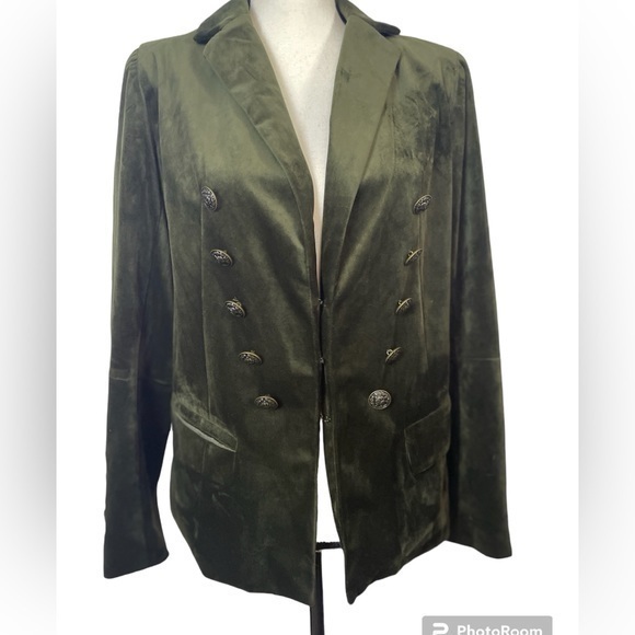 JOH Olive Green Military Oversized Classic  Blazer/Jacket Detail Buttons  Size S - Picture 2 of 10